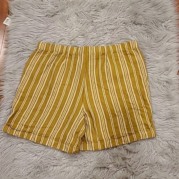 J jill womens‎ cuffed tan and mustard linen stripped shorts size large - Picture 5 of 5